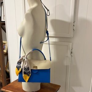 NAFER Blue & Cream Structured Crossbody Bag Gold Hardware